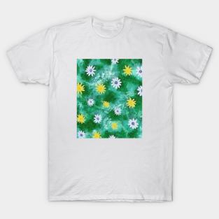 Green Watercolor Floral Pattern T-Shirt